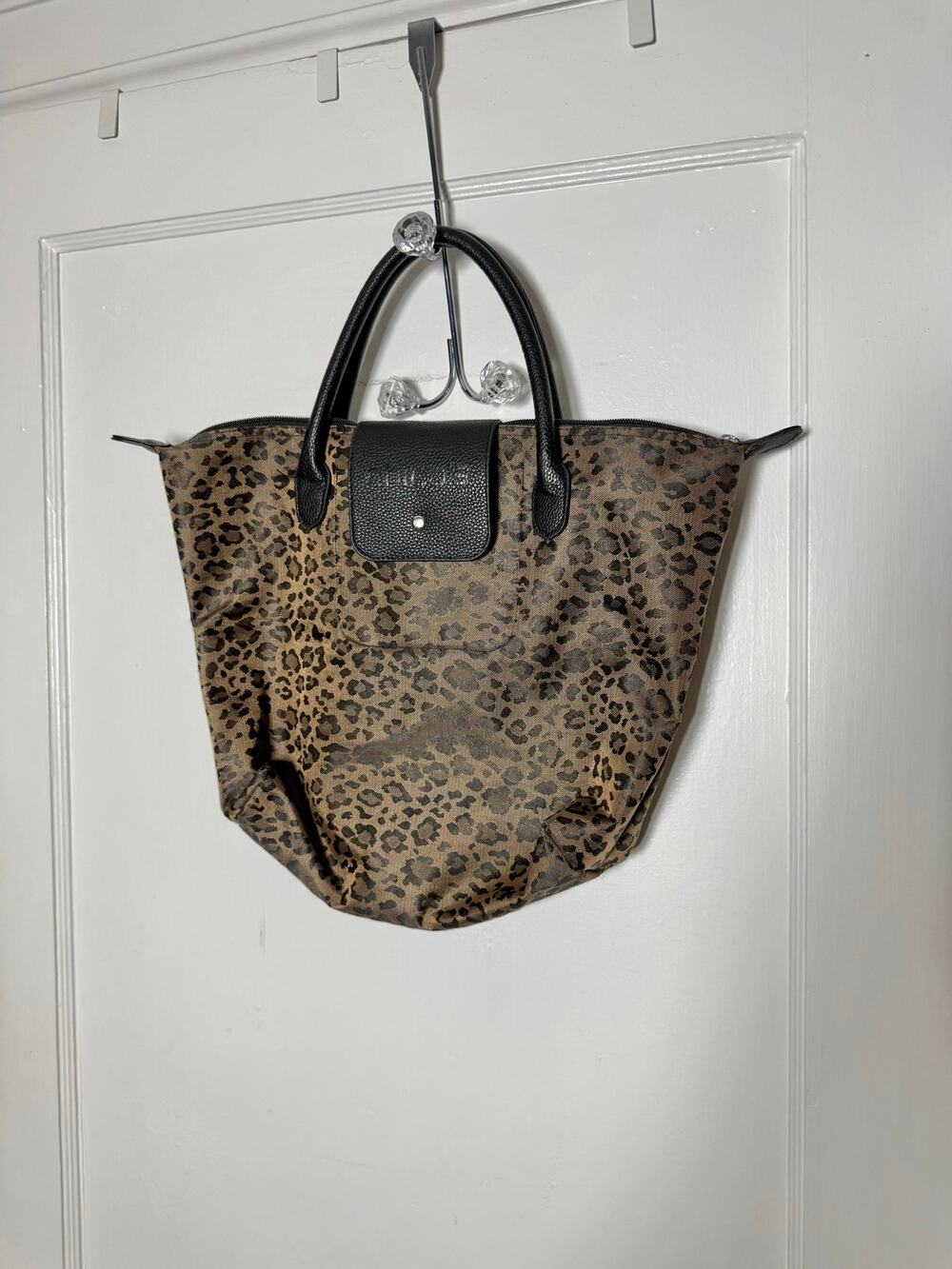 Chico's Women's Packable Foldable Travel Purse Animal Leopard Zip Top Tote Bag